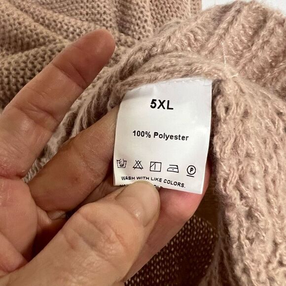 Oversized V Neck Tan Taupe Knit Sweater - Picture 8 of 10